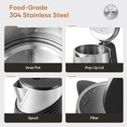 OLEGA Electric Kettle - 1500W Electric Tea Kettle 1.8L Stainless Steel Inner Electric Kettles for Boiling Water Auto Shut Off Boil-Dry Protection Electric Water Kettle for Coffee Tea (Black + Silver)