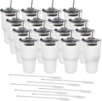 Amtidy 16 Pack 30oz Travel Mug, Powder Coated Stainless Steel Vacuum Double Wall Bulk Tumbler, Durable Insulated Coffe Cup with Splash Proof Lids straw and cleaning brush，for Home, Office, Party