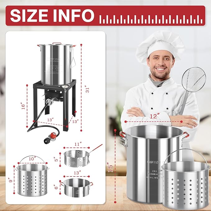 30QT & 10QT Outdoor Fryer | Turkey Fryer | Seafood Boil Pot | Cover & Skimmer Included | 50,000BTU Propane Burner | Aluminum Deep Fryer Pot with Basket | Crab, Seafood & Crawfish Boiler