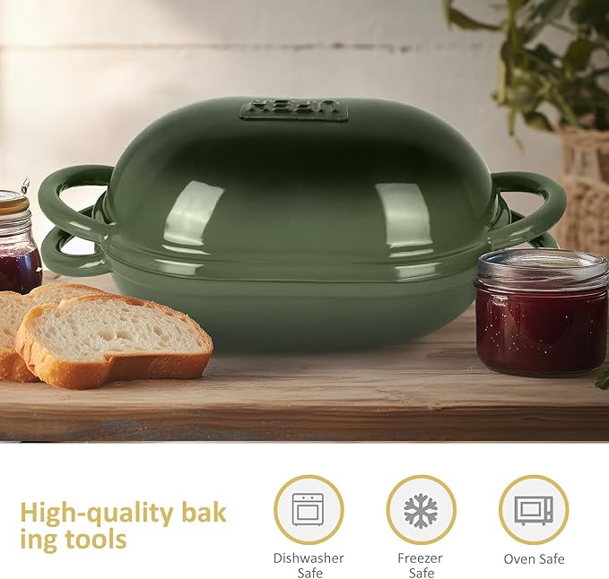 Dutch Oven for Bread Baking – Premium Cast Iron Pot with Lid – Perfect for Sourdough, Artisan Loaves & No-Knead Bread – 2 QT / 1.9L (Enameled, Round, Oven & Stovetop Safe), Green