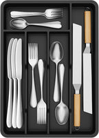 Lifewit Silverware Tray, Deep Wide Cutlery Drawer Organizer Storage for Kitchen, Plastic Flatware Utensil Holder Divider for Spoons Forks Knives Tableware, 5 Compartment, Black