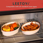 LEETOYI Porcelain Small Oval Au Gratin Pans, Baking Dish Set for 1 or 2 person servings, Bakeware with Double Handle for Kitchen and Home, Set of 2 (White/Brown)