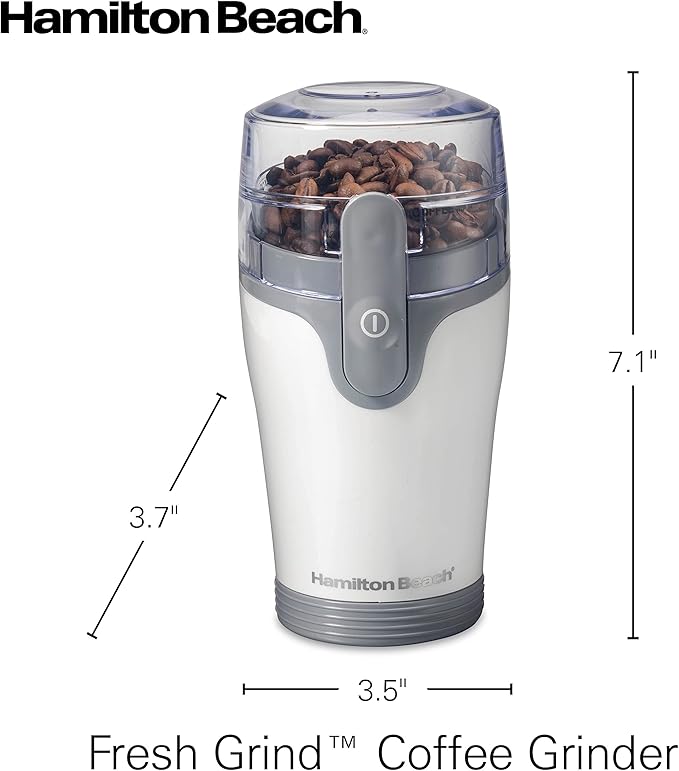 Hamilton Beach Fresh Grind Electric Coffee Grinder for Beans, Spices and More, Stainless Steel Blades, Removable Chamber, Makes up to 12 Cups, White
