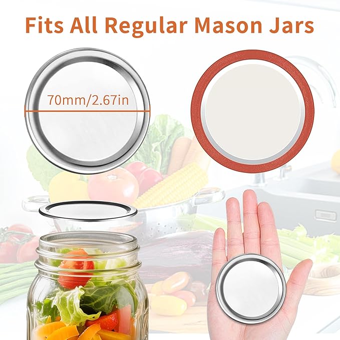 Aliggbent 220 Pcs Regular Mouth Canning Lids 70MM Airtight Split-Type Lids for Mason Jars Regular Mouth, Leakproof Bulk Canning Jar Lids for Food, Jam, Fruits & DIY Decor