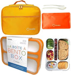 Bento-Box with Bag and Ice Pack. Lunch Boxes Snack Containers for Kids Boys Girls Adults. 6 Compartments, Leakproof Portion Container Boxes Insulated Bags for School Lunches, BPA Free, Orange