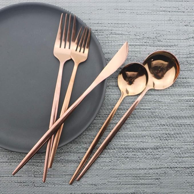 Rose Gold Silverware Set, JASHII 20-Piece Stainless Steel Flatware Cutlery Set for 4, Elegant Hourglass Polished Mirror Finish, Ideal for Home Hotel Wedding Festival Party, Dishwasher Safe