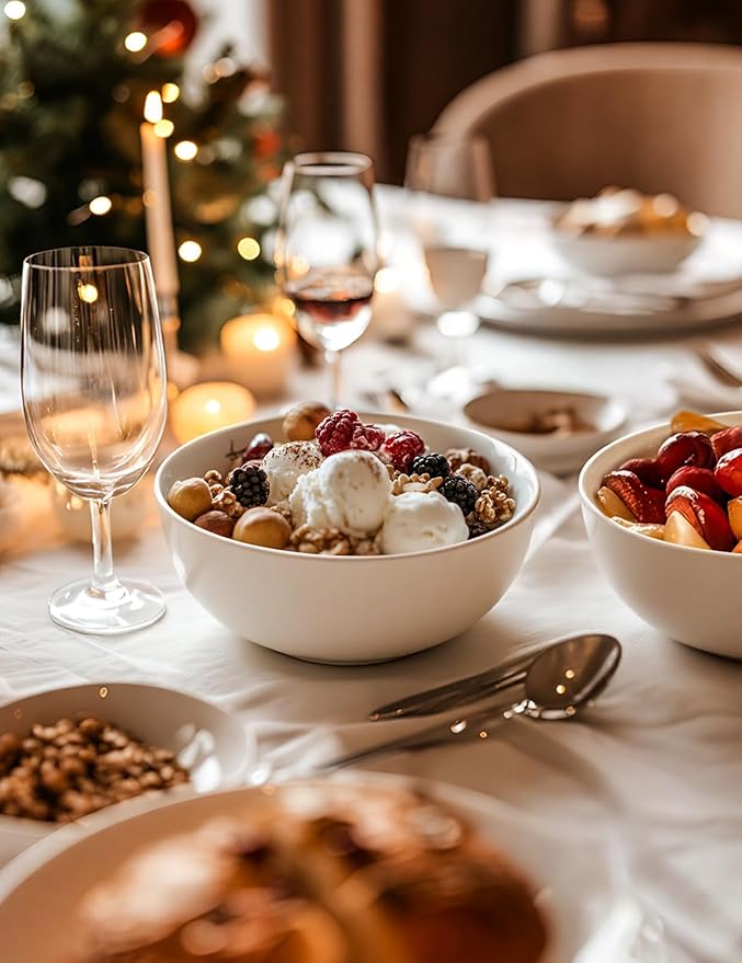 AISBUGUR 28 OZ Soup Bowls,6Inch Ceramic White Bowls Set of 4 for Kitchen,Cereal Bowls for Soup, Cereal, Oatmeal, Fruit, Rice,Bowls Set for Dishwasher & Microwave Safe