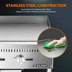 WILPREP Commercial Gas Griddle, 24 in. Gas Countertop Griddle with 2 30000 BTU U-Shaped Burners, NG LPG Compatible Flat Top Grill Hot Plate with Independent Knob Controls for Home Commercial Kitchen