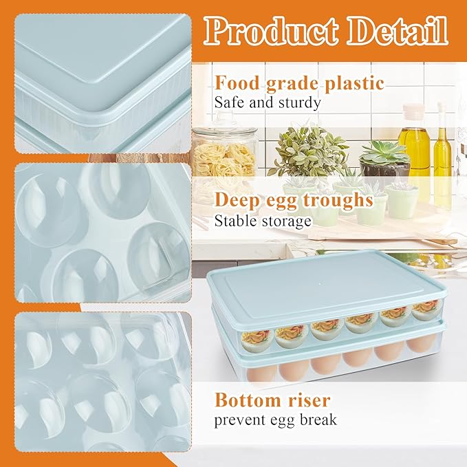 3 Pcs Deviled Egg Containers with Lid,72 Count Plastic Egg Holder and Deviled Egg Injector Piping Tool,Portable Storage Carrier Fridge Stackable Countertop Egg Platter for Easter Picnic Party