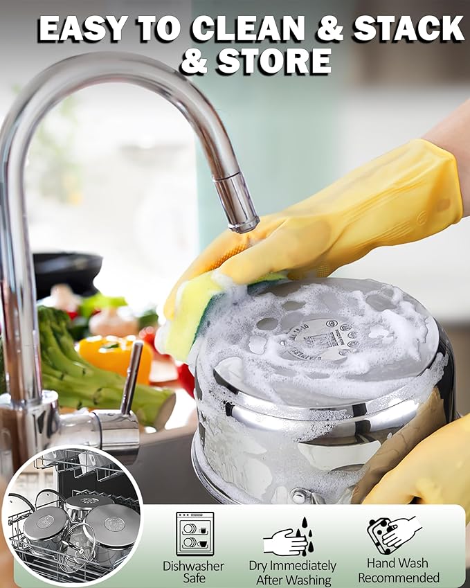 Cook N Home Kitchen Cookware Set, 12-Piece Basics Stainless Steel Pots and Pans Set with Gray Silicone Handle, Silver