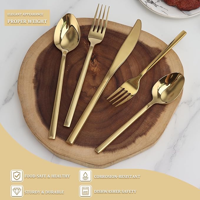 20 Piece Silverware Set for 4,Stainless Steel Flatware Set,Tableware Cutlery Set for Home and Restaurant Include Forks Knives Spoons,Mirror Finish,Dishwasher Safe (Gold)