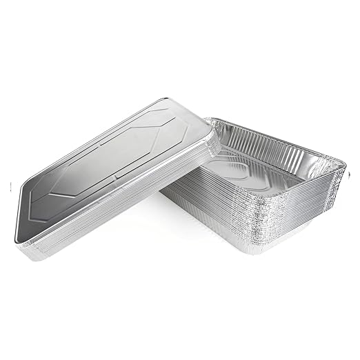 IDL Packaging Full Size Aluminum Steam Table Pans with Lids - Deep, 21" x 13" x 3" (pack of 25) - Disposable Foil Pan for Grilling, Roasting, BBQ, Cooking, Baking, Freezing