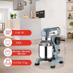 Commercial Mixer 20Qt, 1100W Electric Mixer 3 Speeds Adjustable, Stainless Steel Bowl Heavy Duty Mixer with Safety Guard, Dough Hook Whisk Beater Included, Perfect for Bakery Pizzeria