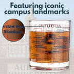 Greenline Goods – University of Auburn Tigers College Whiskey Glasses (Set of 2), 10 oz – Full-Color Logo + Campus Map