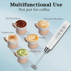 Milk Frother Handheld for Coffee, Electric Whisk 3 Speed Adjustable, Drink Mixer with Stainless 3 Whisks, Rechargeable Hand Frother Wand, Foam Maker for Latte Cappuccino Hot Chocolate Egg White