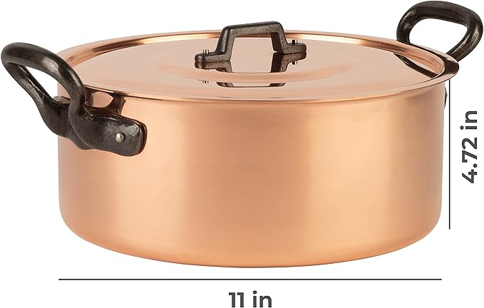 Cuisine Romefort | tinned copper pot with cast iron handles and lid | traditional stockpot made of solid copper | stewpot from France ideal for soups and stews 7.4 qt