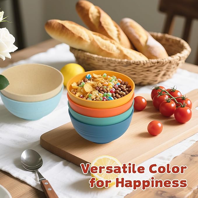 Handy Wheat Straw Bowls Set of 6,Unbreakable Ice-Cream Bowls Sets for Kids,10oz Small Dessert Bowls for Kitchen,Camping and RV.Vibrant Series