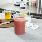 Restaurantware Measuring Cups 4 Quarts Pack of 10 Conical Spout Liquid Measuring Cups Embossed Ml and Oz Graduations, Clear Plastic Scaling Vessel with Handle, For Cooking, Baking, For Oil, Flour