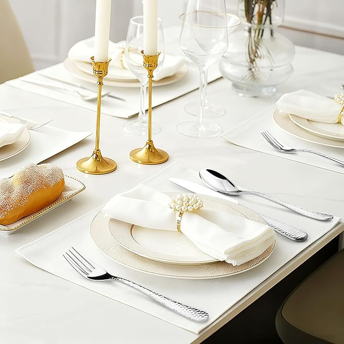 Hammered Silverware Set, 30-Piece Flatware Cutlery Set Service for 6, Modern Heavy Duty Design, 18/10 Stainless Steel Utensils, Dishwasher Safe