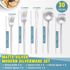 Lemeya Matte Silverware Set for 6,Modern Stainless Steel Brushed Cutlery Set,30-Pieces Heavy Duty Flatware Set,Knives Spoons and Forks Set Utensils Set, Satin Finish, Dishwasher Safe