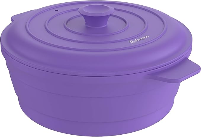 Bakerpan Silicone Microwave Steamer for Vegetables, Air Fryer Pot with Lid, Collapsible Silicone Steamer for Cooking, 64 Fl oz Capacity