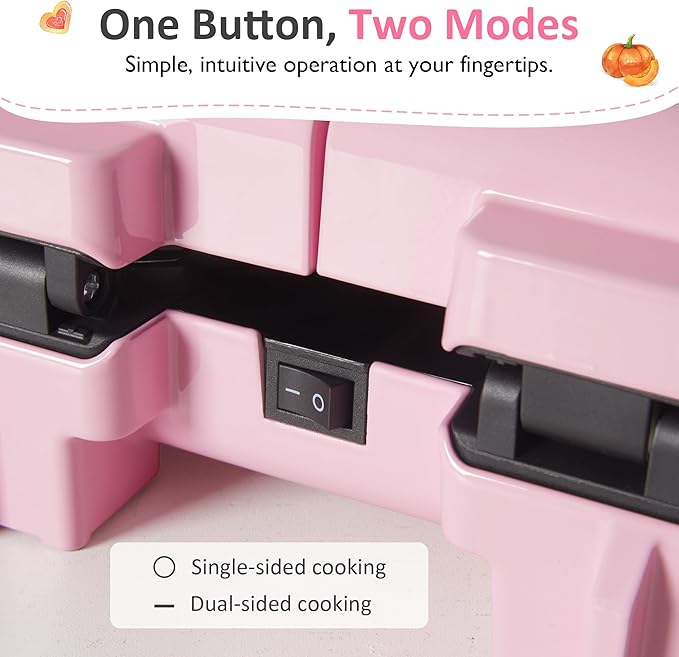 Sunvivi Double Belgian Waffle Maker with Dual Removable Nonstick Plates, Stainless Steel Round Waffle Iron, Fast Preheat, Flip-Style Easy One-Button Operation, PFOA-Free, Pink