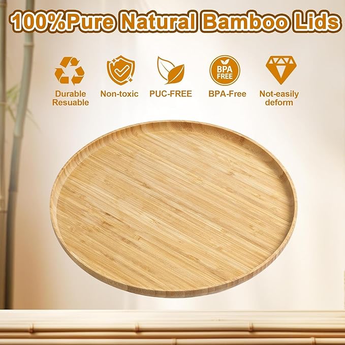 12" Premium Bamboo Round Tray - Natural Multipurpose Serving Platter for Grilling, BBQ, Tea, Coffee & Ottoman Decor
