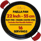 Paella Pan – Enamelled, No-Rust Steel Skillet – Easy-to-Clean Pan for Propane & Gas Burners – Indoor & Outdoor Cooking Cacerola Paellera Sarten – 22 Inch, for 16 Servings