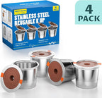 RETHONE K Cup Reusable Coffee Pods Compatible with Keurig 1.0 & 2.0 Coffee Machines, Stainless Steel Reusable K Cups Brewers Refillable K Cups (4 Pack)