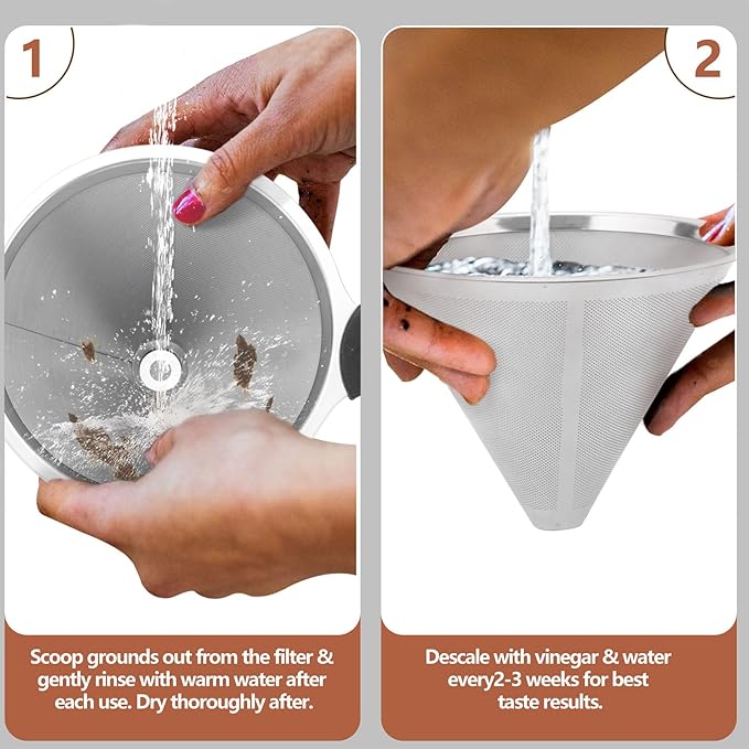 2 Pack Coffee Filters Compatible with Chemex (6, 8, 10 cup) and Hario V60 02 and 03 drippers, Pour Over Coffee Filters- Reusable and Permanent Coffee Cone Dripper