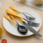 20-Piece Black Silverware Set 18/0 Stainless Steel Silverware Set Yellow Handle Cutlery Set Service for 4 Dinner Knives Forks Spoons Set Flatware Set Finish Dishwasher Safe（Black and Yellow）
