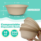 200 Count 16 oz Paper Bowls, Disposable Compostable Bowls, Heavy Duty Biodegradable Sugarcane Bagasse Bowl for Breakfast, Salad, Fruits, Desserts, Natural