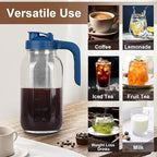 Cold Brew Coffee Maker Pitcher,64 Oz Heavy Duty Glass Mason Jar Pitcher with V-shaped Pour Spout Handle Lid,Stainless Steel Filter for Iced Coffee,Iced tea,Fruit Drinks,lemonade - Blue