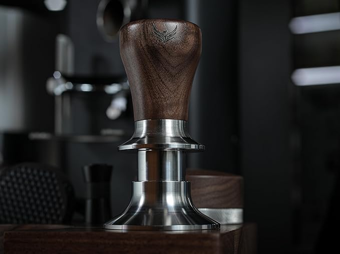 54mm Tamper For Breville Machines Calibrated Tamper Tool Espresso Walnut, Auto-Leveling and 30lb Spring Loaded Design Coffee Tamper With Stainless Steel Ripple Base
