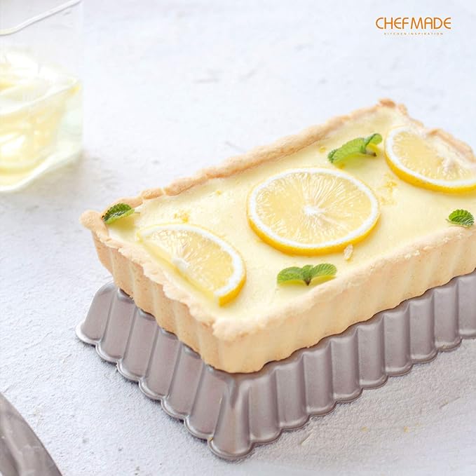 CHEFMADE Tart Pan, 7 Inch Non-Stick Quice Pan with Removable Loose Bottom for Oven Bake(Champagne Gold)
