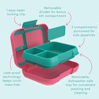 Bentgo Pop - Leak-Proof Lunch Box & Removable Divider for Ages 8+ & Teens - Lunch Container Holds 5 Cups of Food; 3-4 Compartments; Microwave/Dishwasher Safe; 2 Year Warranty (Bright Coral/Teal)