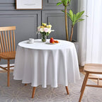 maxmill Round Jacquard Tablecloths Swirl Pattern Spillproof Wrinkle Free Heavy Weight Soft Table Cloth for Circular Table Cover of Buffet Banquet Parties Holiday Dinner Round 90 Inch White