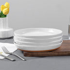 4 Piece Stoneware Plate Sets, White Ceramic Dinner Plates, 10 Inch Modern Porcelain Serving Plates, Scratch Resistant, Microwave&Dishwasher Safe,White(Brown Bottom)