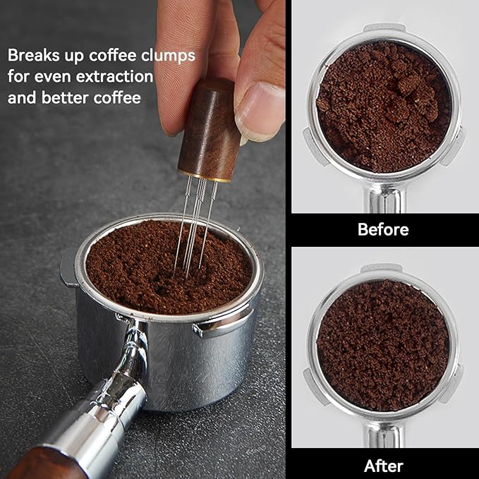 Espresso Accessories Kit 2-in-1 Coffee Distributor and Tamper Leveler, WDT Tool and Magnetic Dosing Funnel (54mm)