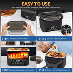 Cordless Electric Lunch Box, 1.2L Self Heating Lunch Box Battery Powered with Automatic Heating, BPA Free, Meal Prep Friendly (Black)