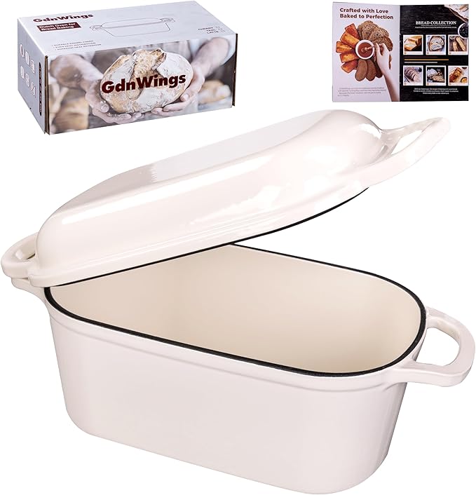 4.6 Quart Dutch Oven for Sourdough Bread Baking, Combo Oval Enameled Cast Iron Bread Pan with Lid, Bread Dutch Oven for a Crispy Crust, White