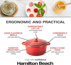 Hamilton Beach Enameled Cast Iron Dutch Oven 5.5-Quart Red, Cream Enamel Dutch Oven Pot with Lid