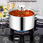 Homikit Tri-ply Stainless Steel Stockpot, 7.5 Quart Large Cooking Pot with Glass Lid, Kitchen Induction Soup Pasta Pot with Double Handle for Gas Electric Stoves, Oven and Dishwasher Safe