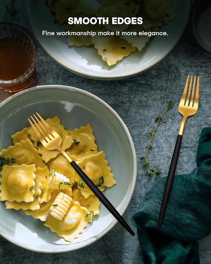 EUIRIO 20-Piece Matte Black Gold Silverware Set, Modern Flatware Set for 4, Premium Stainless Steel Cutlery Set with Forks Spoons and Knives, Heavy Duty Utensil Sets, Dishwasher Safe