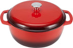 Amazon Basics Cast Iron Dutch Oven Pot with Lid, Enameled, Round, Dual Handles, Heavy-Duty, Large, 7.3-Quart, Red