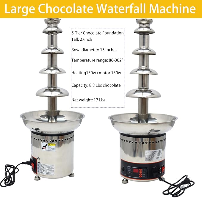 Chocolate Fountain 110V Electric 5-Tiers Digital Chocolate Fountain Melting Machine Heating Fondue Fountain,12kg of chocolate