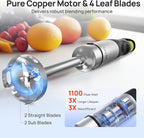 Consciot 4-in-1 Immersion Blender Handheld Max 1100W, Corded Stick Emulsifier with Entire Stainless Steel Blender Shaft, Trigger Speed Control, For Blending, Beating, Frothing, Mixing & More, Non-BPA