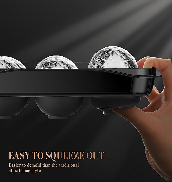 Whiskey Ice Ball Maker, [Fill without Funnel & Easy Release] 2.2'' Round Large Iced Cube Trays with Cover, Reusable Sphere Silicone Ices Tray with Lids for Bourbon, Gift for Brandy Lover