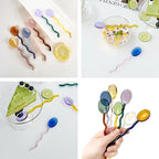 5 Pieces Glass Spoons, Creative Colorful Glass Dessert Spoon Colored Transparent Coffee Milk Curved Handle Stirring Teaspoon for Home Bar Party (Round)