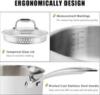 Rorence 3-Quart Saucepan with Lid: Pour and Strain Stainless Steel Sauce Pan with Pour Spouts, Capsule Bottom & Tempered Glass Lid